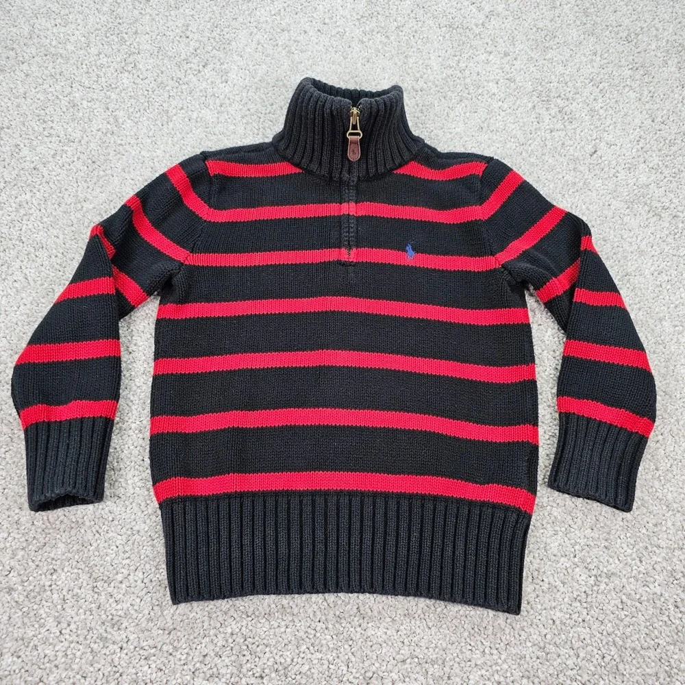 Polo Ralph Lauren Kids Black‎ Red Stripe Quarter Zip Sweater Size 6